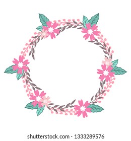 Vector illustration frame flower pink and yellow hand drawn