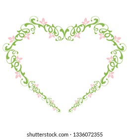 Vector illustration frame flower pink green leafy hand drawn