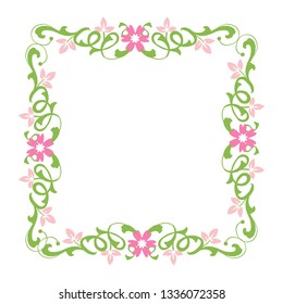 Vector illustration frame flower pink green leafy hand drawn