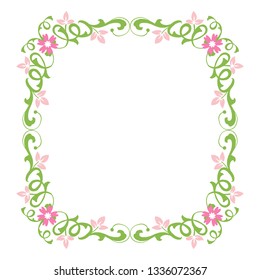 Vector illustration frame flower pink green leafy hand drawn