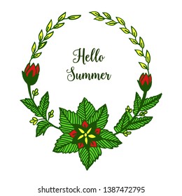 Vector illustration frame flower red and yellow circular with template hello summer