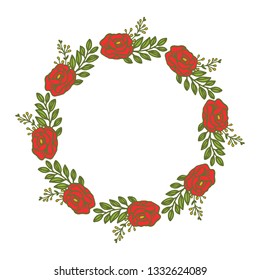 Vector illustration frame flower rose red isolated white background
