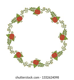 Vector illustration frame flower rose red isolated white background