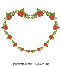 Vector illustration frame flower rose red isolated white background