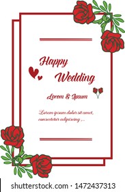 Vector illustration frame flower rose and green leaves bloom for card will you marry me
