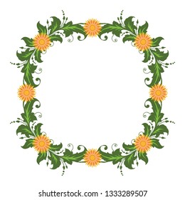 Vector illustration frame flower yellow and orange hand drawn