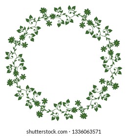 Vector illustration frame flower yellow with flower green leaf hand drawn