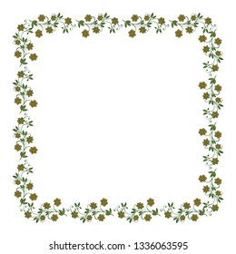 Vector illustration frame flower yellow with flower green leaf hand drawn