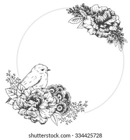 Vector Illustration Frame Flowers Birds Round Stock Vector Royalty Free