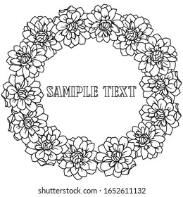 vector illustration, frame with flowers in black and white, greeting card, for different design