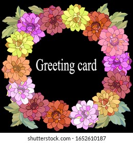 vector illustration, frame with flowers in bright color, greeting card, for different design