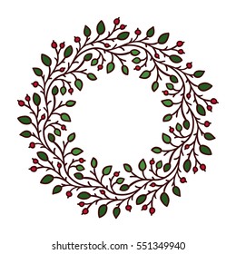 vector, illustration, frame, garland, twigs, leaves, design element, outline, tree, berries
