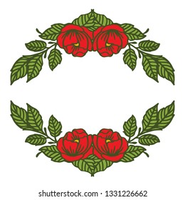 Vector illustration frame of green leafy roses hand drawn
