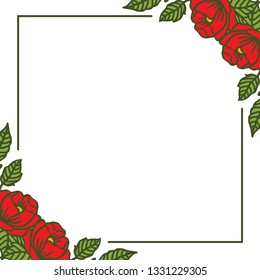 Vector illustration frame of green leafy roses hand drawn