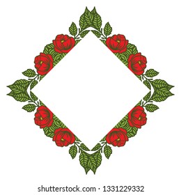 Vector illustration frame of green leafy roses hand drawn
