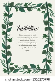 Vector illustration frame green leaves. Floral background