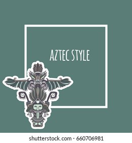vector illustration frame with grey line art totem on grey background aztec