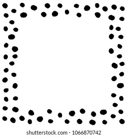 Vector illustration of frame with hand drawn polka dot texture. Black and white frame. Stylish monochrome doodles. Modern graphic design. Hipster creative print. Hand drawn confetti ornament.