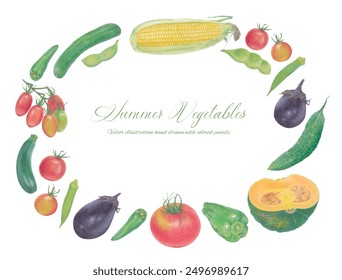 Marco de Ilustración vectorial de verduras de verano dibujadas a mano