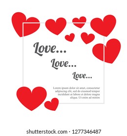 Vector illustration frame, hearts and text. Set of vector symbols. The form for the love message of a greeting card. Flat design Monochrome
