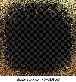 Vector illustration. Frame for image. Grunge, golden effect, distress texture, gold border isolated on the transparent background.