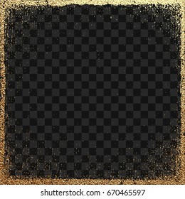 Vector illustration. Frame for image. Grunge, golden effect, distress texture, gold border isolated on the transparent background.