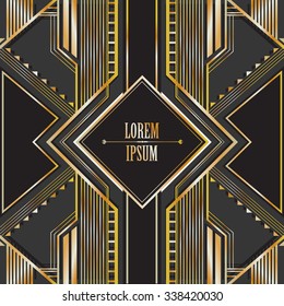Vector illustration a frame, invitation card template in art deco style, rich golden color