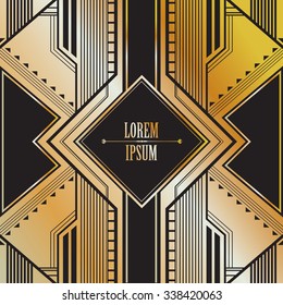 Vector illustration a frame, invitation card template in art deco style, rich golden color