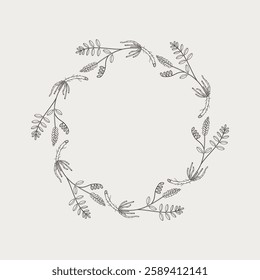 Vector illustration of frame with Licorice herbaceous plant and dry roots. Hand drawn border with medical aromatic branch Glycyrrhiza echinata. Design element for logo, print, sign, label, card
