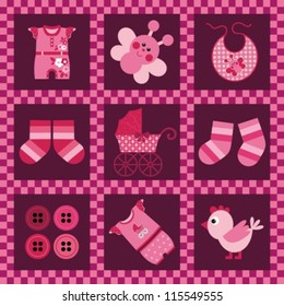 Vector illustration - frame of lovely pink items for a little girl