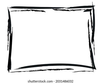 Ilustración vectorial. Marco hecho de pinceladas negras. contorno de carbón vegetal de marco negro. Fondo blanco.