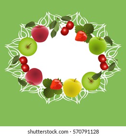 Vector Illustration. Frame made from fruits and berries.
