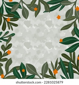 Vector illustration of a frame made of green leaves on a gray background. Photo frame. Tropical frame.