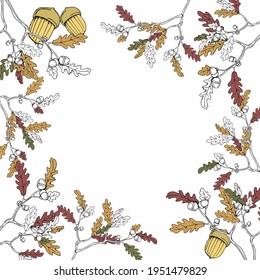 vector illustration frame made of oak branches with leaves and acorns for an invitation or a postcard