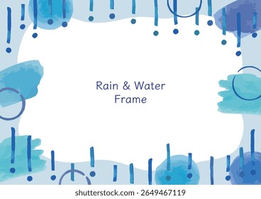 Material del marco de la Ilustración vectorial de la lluvia natural y del agua dibujada con las acuarelas