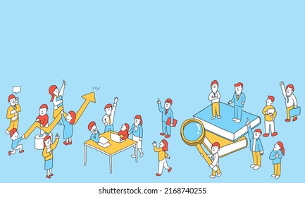 Vector illustration frame of motivated diverse business people.