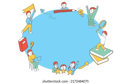 Vector illustration frame of Motivated students wearing school uniform.