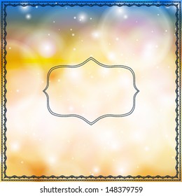 Ilustración vectorial del marco sobre fondo abstracto de caja dorada. Diseño moderno para decoración de otoño, postal de celebración de temporada, tarjeta de invitación a la boda, banner web de spa, plantilla publicitaria de venta de vacaciones