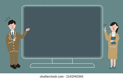 Vector illustration frame of online concept for business and education . business people. students wearing uniform.