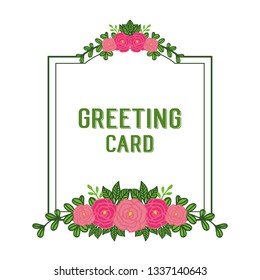 Vector illustration frame ornate flower rose pink blooms with design of greeting card hand drawn