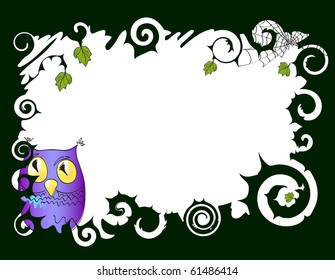 Vector illustration of frame with owl and spiderweb