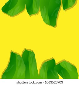 Vector illustration. Frame of palm leaves on yellow background.