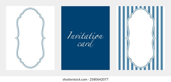 Vector illustration. Frame, pattern, greeting card, background or flyer. Invitation cards on wedding. Luxury design. Blue