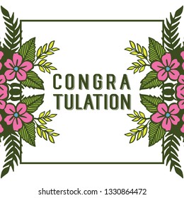 Vector illustration frame of pink flower and leaves in bloom for write congratulation hand drawn