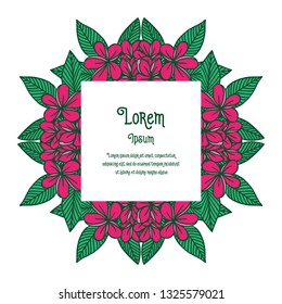 Vector illustration frame of pink flowers in bloom with invitation wedding hand drawn