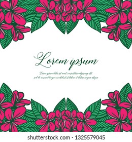 Vector illustration frame of pink flowers in bloom with invitation wedding hand drawn