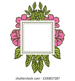 Vector illustration frame of pink flowers blooms hand drawn