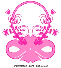 vector illustration of frame with pink ribbons and ornament