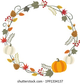 Vector illustration frame of pumpkin and autumn plants (background)