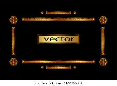 Vector illustration of a frame of rough processing of old gold in an old fantasy style, isolated on a black background.